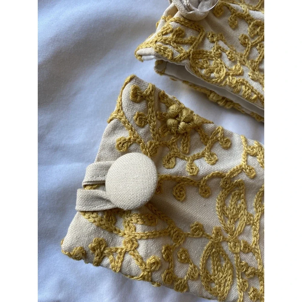 Pottery Barn Curtain Tie Back Embroidered Yellow & Khaki